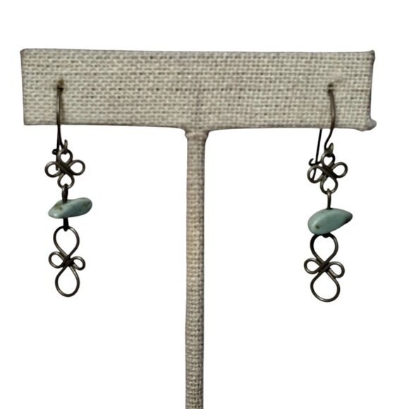 Dainty Silver Wire Earrings Pale Blue Turquoise 1.5" Dangle Drop - Picture 6 of 12